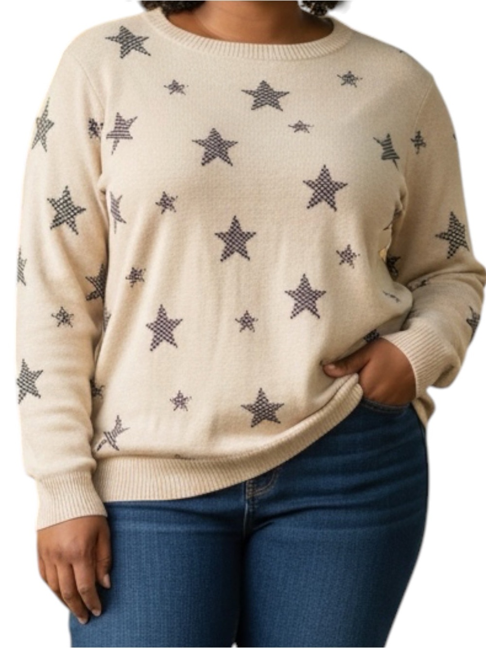 Charter Club SZ XL Shimmer Gold Black Star Sweater Winter Holidays